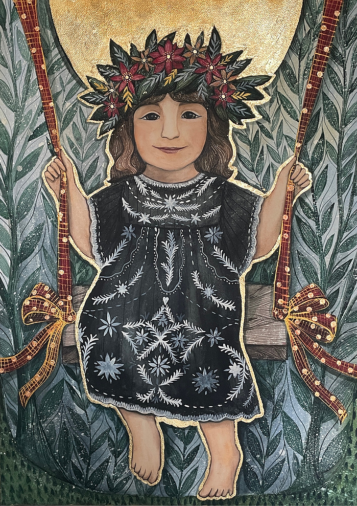 Etheri (watercolor, paper, gold, 50x70, June 2022)