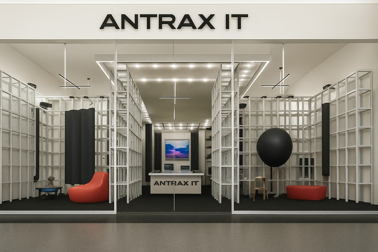 Entrance view of Antrax. IT showroom.