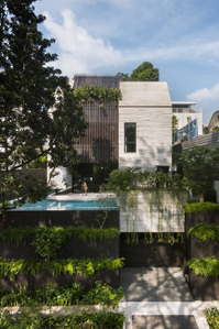 Exterior facade view of the Gotto House designed by Formwerkz Architects.