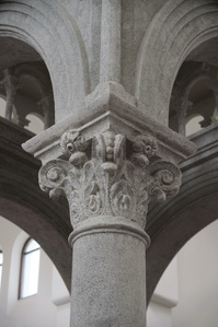 Column detail of the church baldachin in shanghai plaster of Church of St Theresa conserved by Studio Lapis.