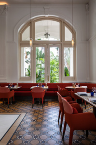 The dining tables of BBR by Alain Ducasse at Raffles Hotel of Singapore.