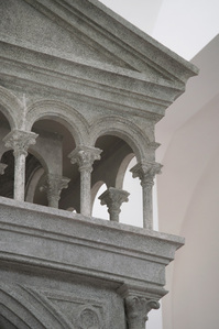 Fine details of the church baldachin in shanghai plaster of Church of St Theresa conserved by Studio Lapis.