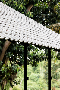 Roof tile detail of Sukasantai Farmstay in Indonesia designed by Goy Architects.