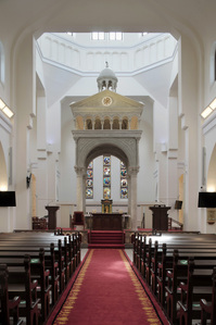 View of the altar and baldachin of Church of St Theresa conserved by Studio Lapis.