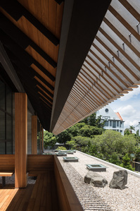 Roof eaves of the Aperture House designed by Formwerkz Architects
