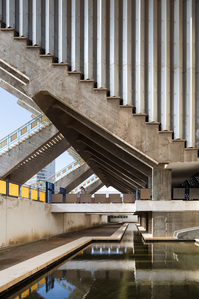 The moat surrounding the Indoor Stadium of the National Sports Complex designed by Vann Molyvann.