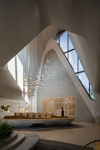 High volume space of a sales gallery in Kunming, China designed by Formwerkz Architects.