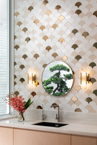 Maple leaf pattern on the wall of the pantry of the House of Light and Shadow designed by Yume Architects.