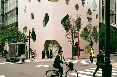 Street view of Mikimoto building designed by Toyo Ito.