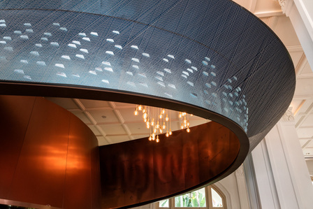 Chandelier detail of BBR by Alain Ducasse at Raffles Hotel of Singapore.