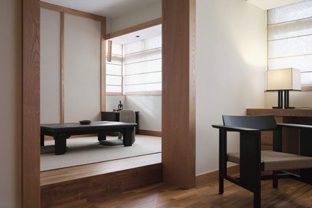 View of the Japanese-styled tea room adjacent to the study of an apartment in Toa Payoh designed by Goy Architects.