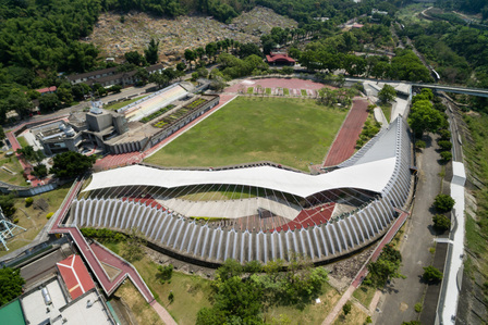 Aerial view of 921 Earthquake Museum Chelungpu Fault Gallery, designed by Jay Chiu Architects.