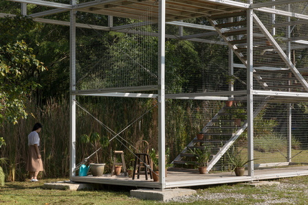 Close-up view of the pavilion for Archifest 2020 at Gound-Up-Initiative designed by Spatial Anatomy.