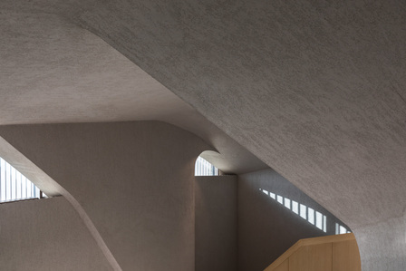 Tectonic ceiling detail of a sales gallery in Kunming, China designed by Formwerkz Architects.