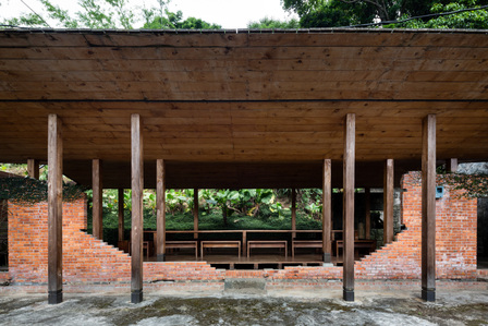 The brick facade of Ultra Ruins in Yangming Mountain Taipei, designed by Casagrande Laboratory.