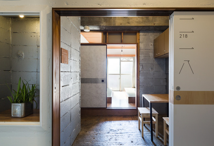 A typical room in Shibamata Futen Hostel located in Tokyo, Japan. It is designed by Tsukagoshi Miyashita Sekkei.