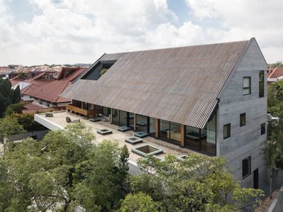 Aerial view of the Aperture House designed by Formwerkz Architects.