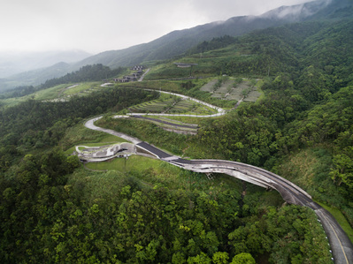 Aerial view of the Cherry Orchard Cemetry in Yilan, Taiwan, designed by Fieldoffice Architects.