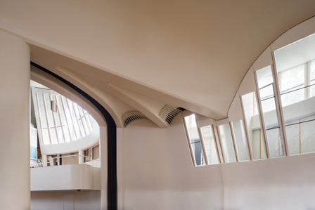 The close-up detail of the structural expression of Vuoksenniska Church in Imatra Finland, designed by Alvar Aalto.