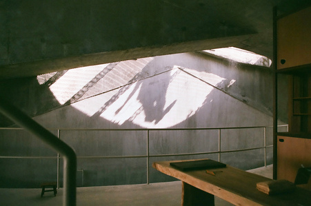 Skylight and shadow of a man at the House at Carlton Ave designed by Linghao Architects.
