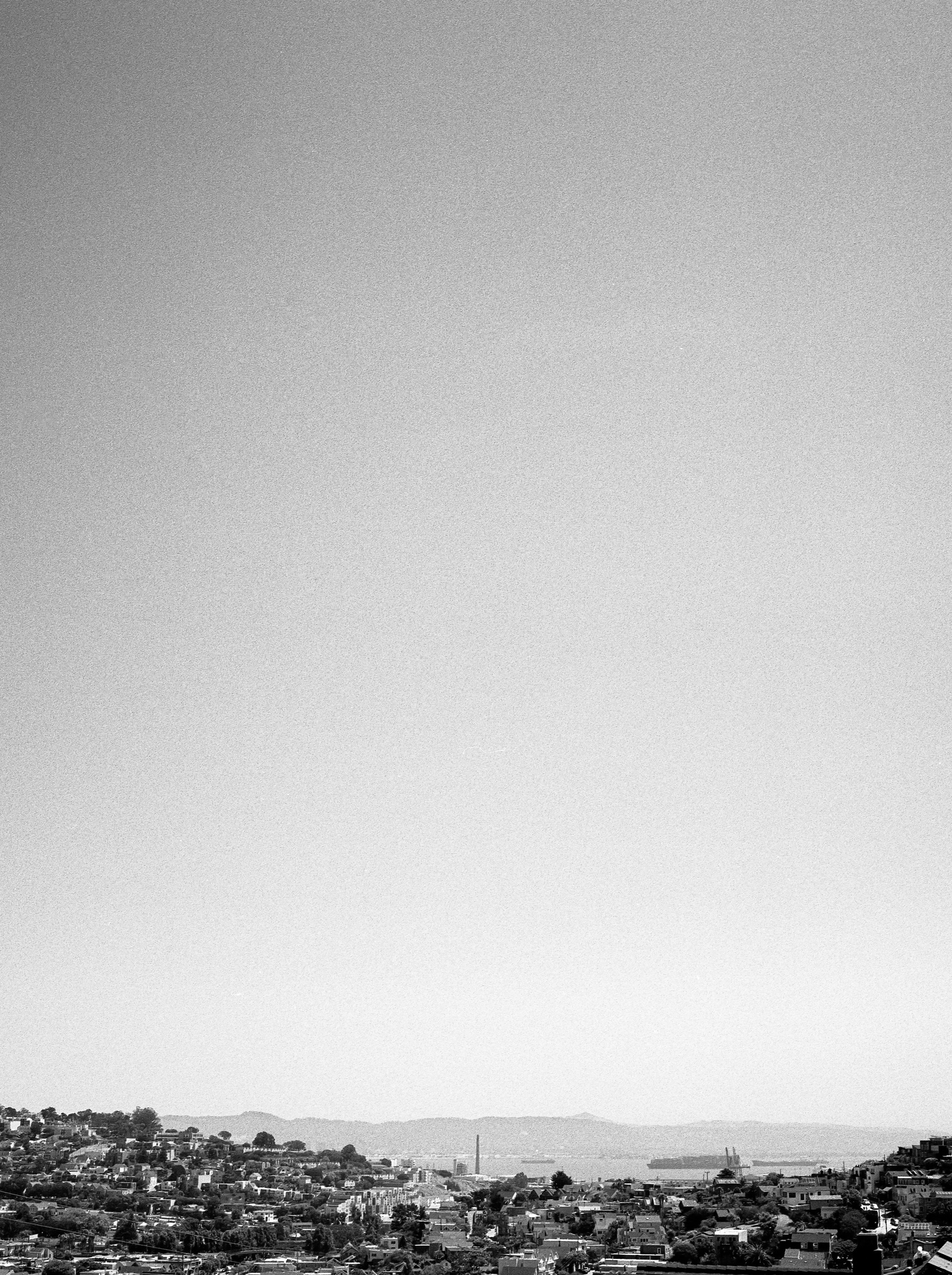 A San Francisco skyline shot in black and white, shot on medium format film