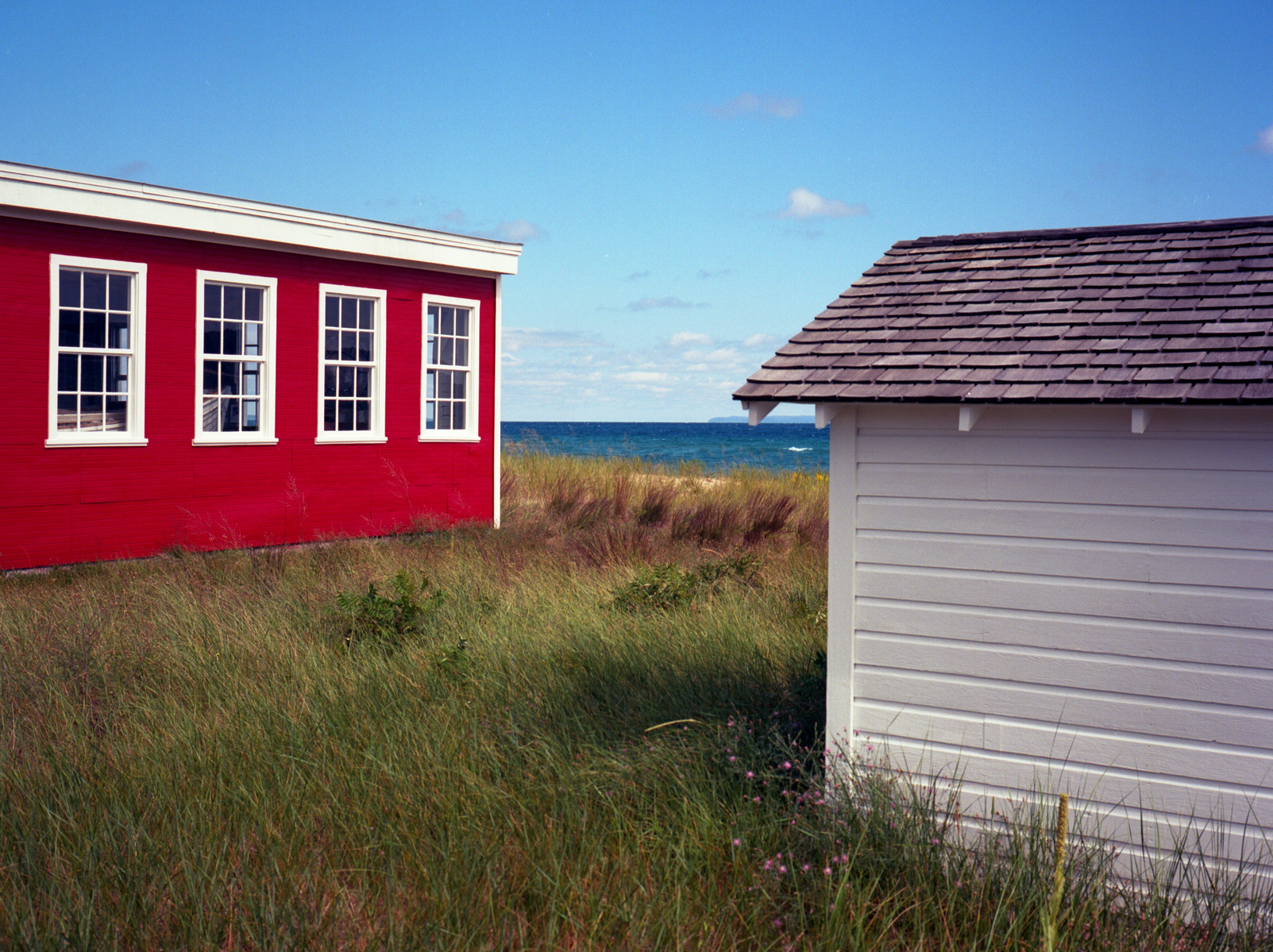A view from the ghost town of Glen Haven, Michigan, out over the lake toward Manitou Islands. Shot on film on a Fuji GA645i