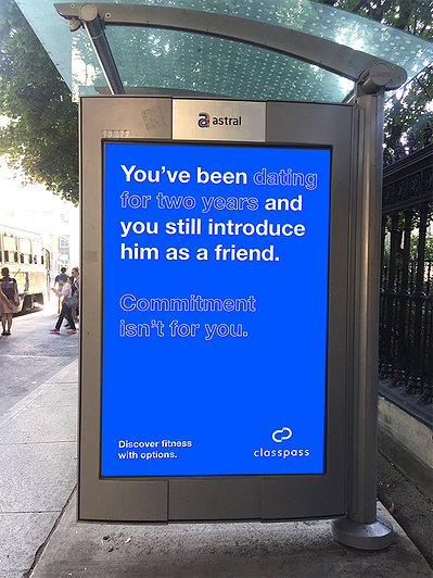 ClassPass spec ad in bus shelter