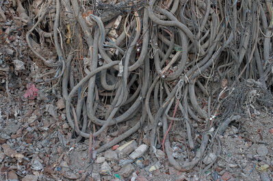 Highly detailed photo of old cables on a scrapyard.