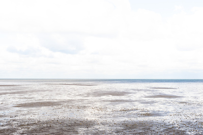 Abstract coastal landscape photo with clear blue sky.