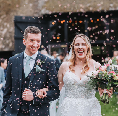 Bride and Groom confetti shot