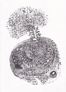 Tree on a sphere and well ink drawing