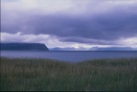 strand hey and strip of water dominated by cloudy sky and fjords