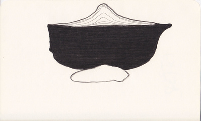 Mountain and lake, 2018 Ink drawing with mountain and lake. Between is a dark area
