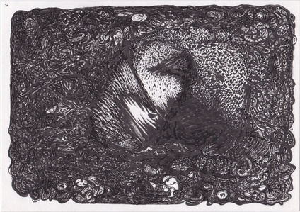 blackbird in dark place ink drawing