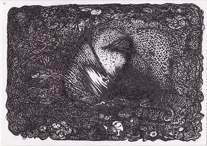 blackbird in dark place ink drawing