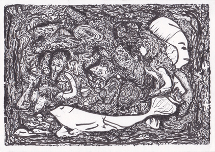 ink drawing of abstract beings
