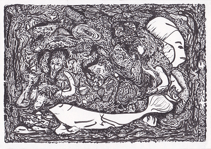ink drawing of abstract beings