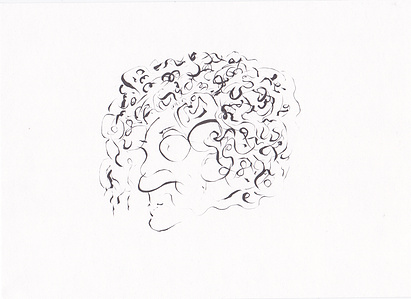 curly head ink drawing