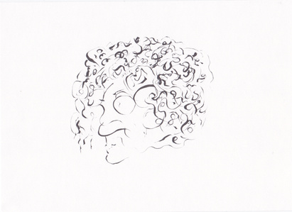 curly head ink drawing