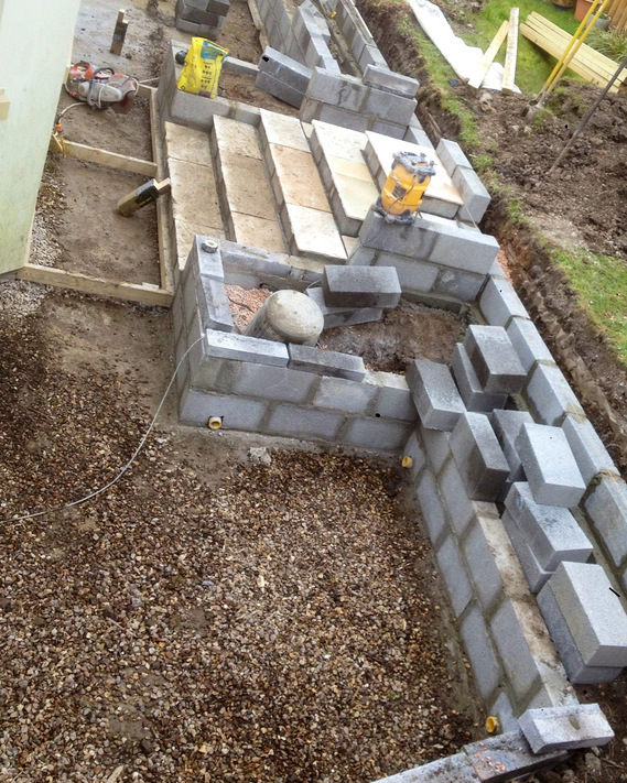 work in progress stylish materials used to create terraced garden in Teignmouth by Seriously Good Landscapes