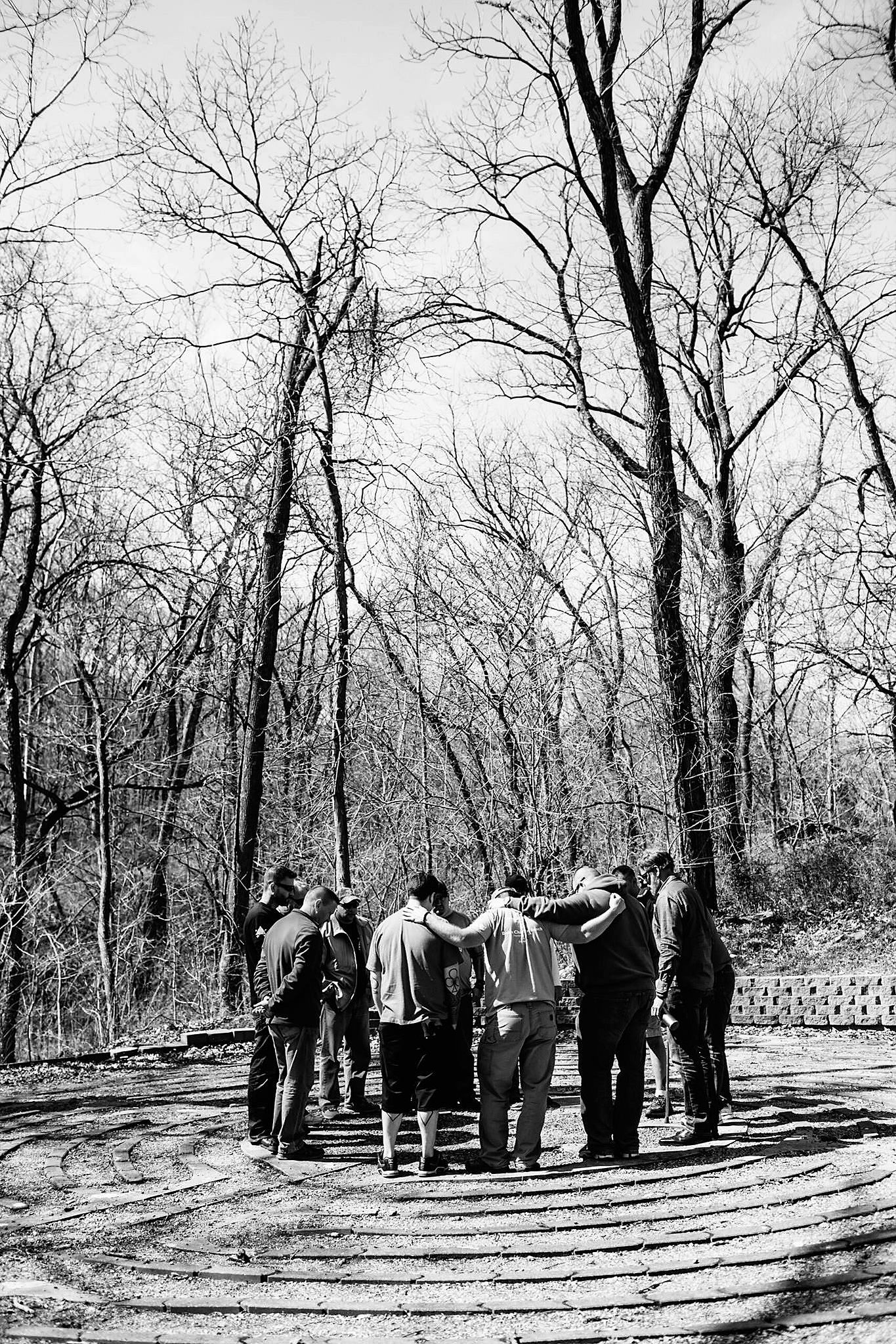 Everyone joins in the middle in silence acknowledging each person who completed the journey.