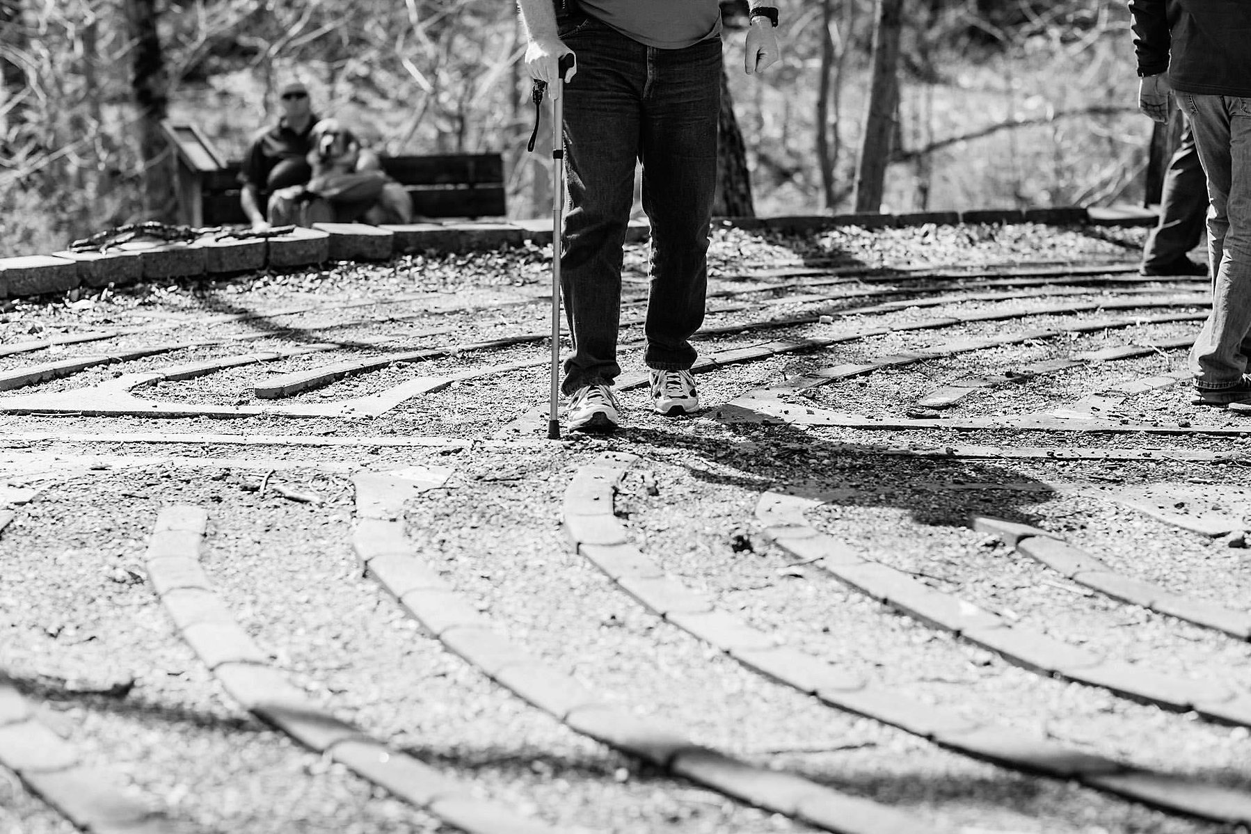 David J., a combat medic walks the labyrinth.