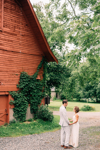 Quonquont Farm Wedding Portrait photos next to the red barn in Whately MA.