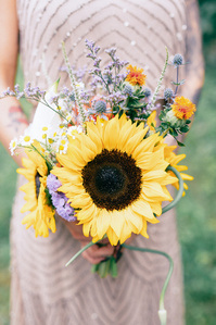 Sunflower bridal bouquet at Quonquont Farm