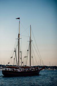 REGATTA PLACE WEDDING AT GOAT ISLAND MARINA Film Photography Tall Ship in Harbor 