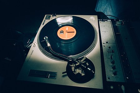 A close up of the DJ table at Artists for Humanity Wedding