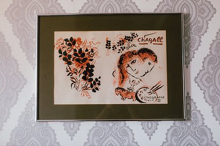 A Chagall print hanging in the bride&#x27;s bedroom