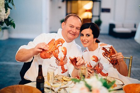 Lobster Dinner during REGATTA PLACE WEDDING AT GOAT ISLAND MARINA Film Photography