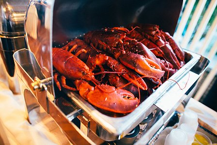Lobster Dinner during REGATTA PLACE WEDDING AT GOAT ISLAND MARINA Film Photography