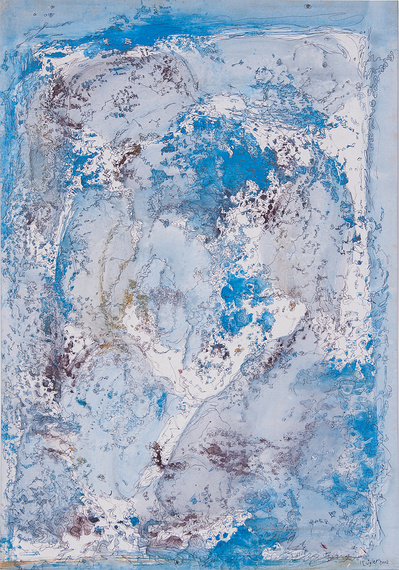 “Wuseliges Ende August I“. Acrylic and pencil on wood. 44 x 36,8 cm. 2002